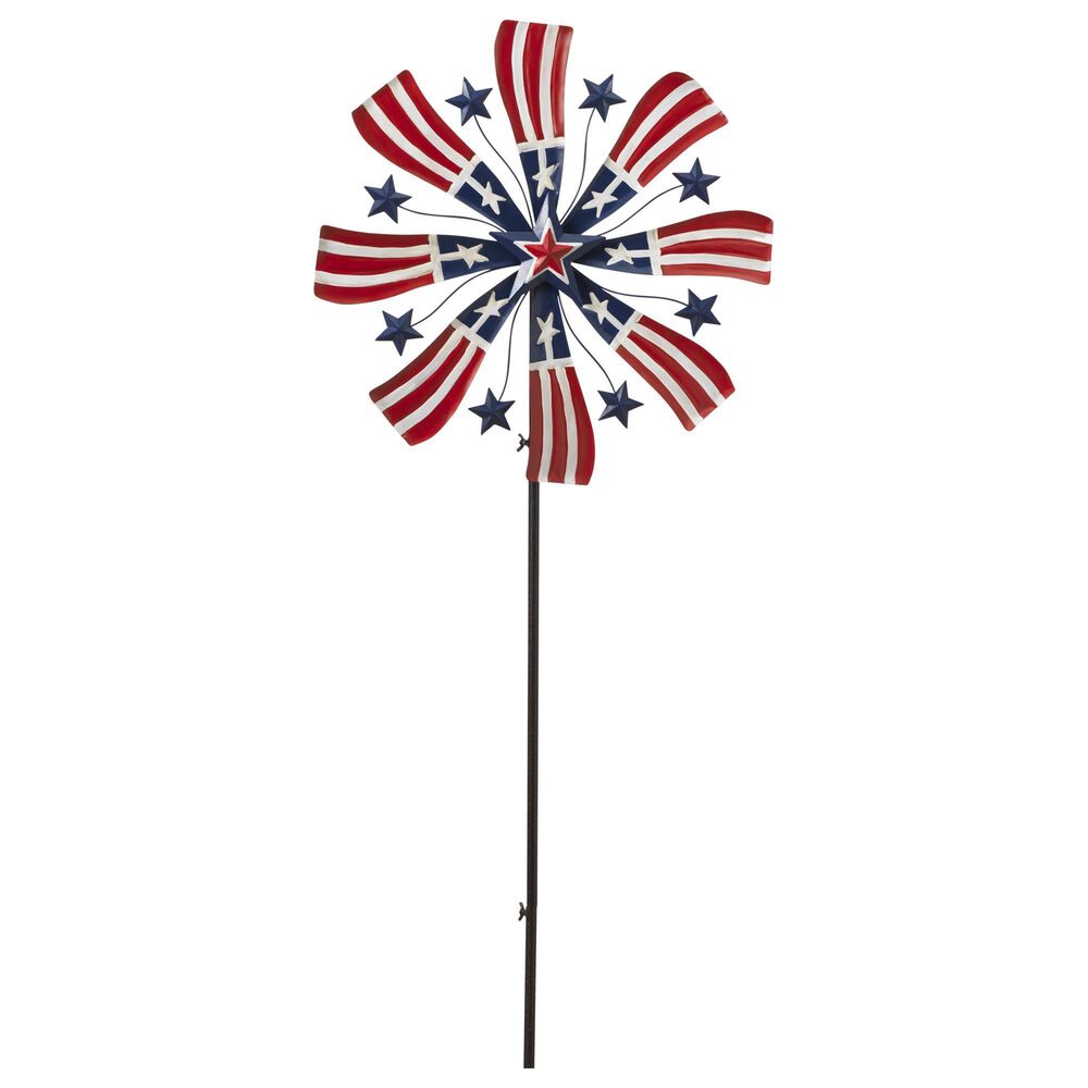 The Gerson Company 63" Americana Wind Spinner Yard Stake in Red, White