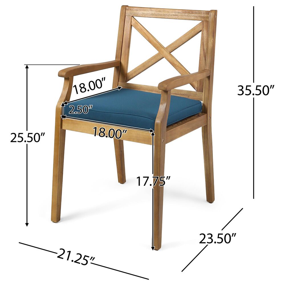 Hearth and Haven Perla Patio Dining Chair with Blue Cushions in Teak &#40;Set of 2&#41;, , large
