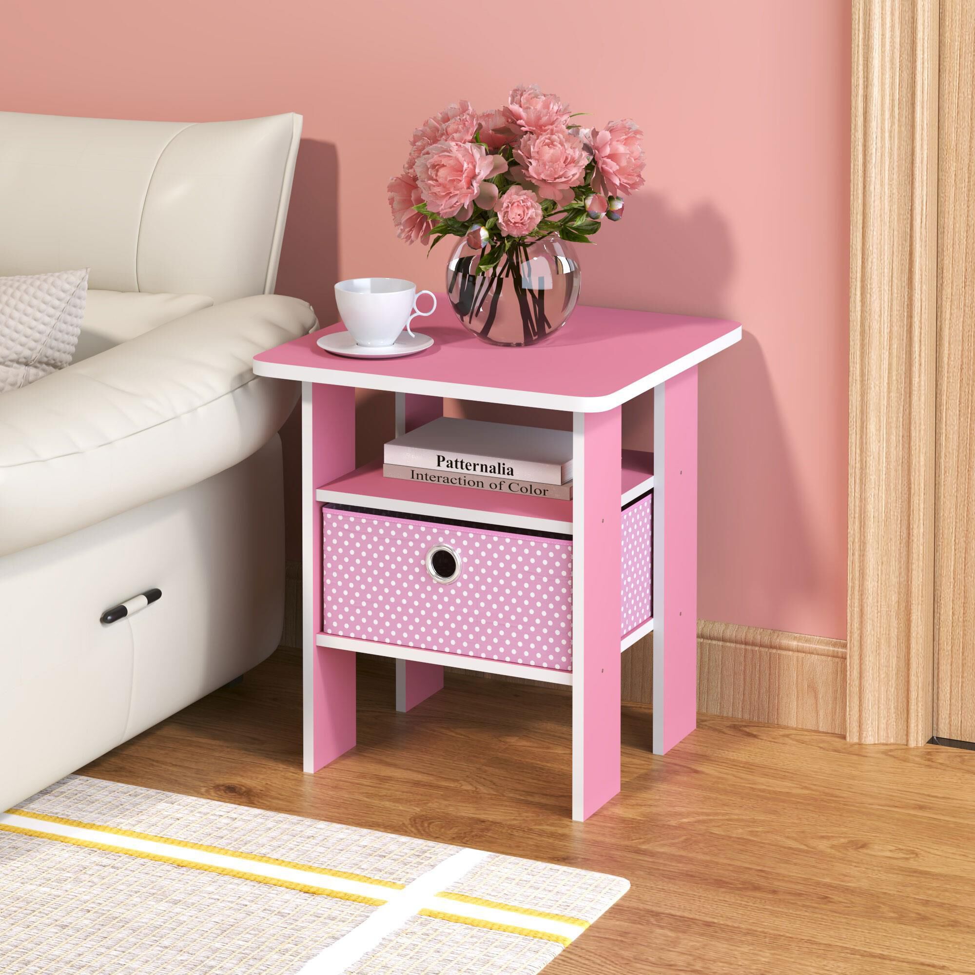 HOMLUX 1-Drawer End Table in Pink