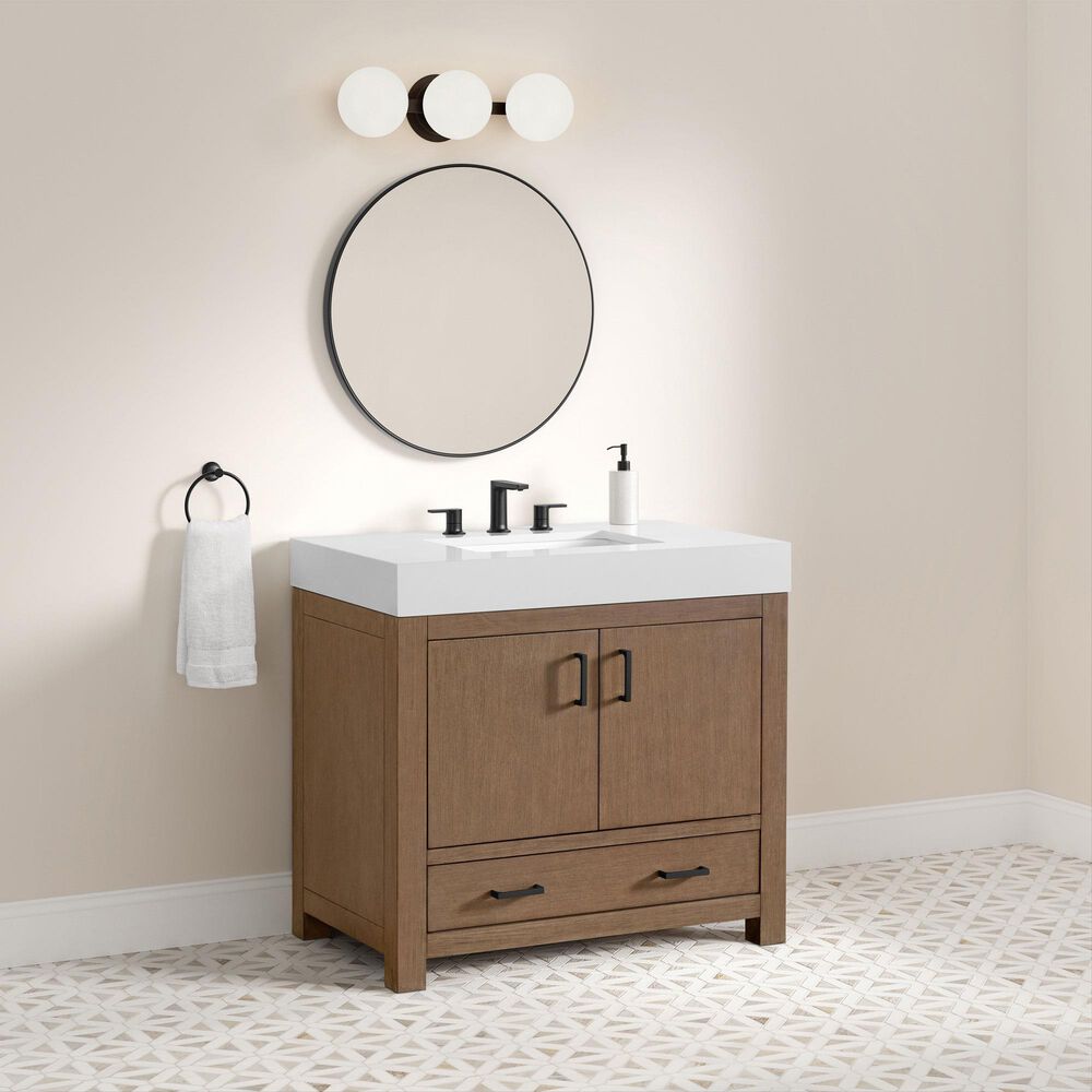 37B Alanya 36" Single Bathroom Vanity in Walnut Drift with White Composite Stone Top, , large