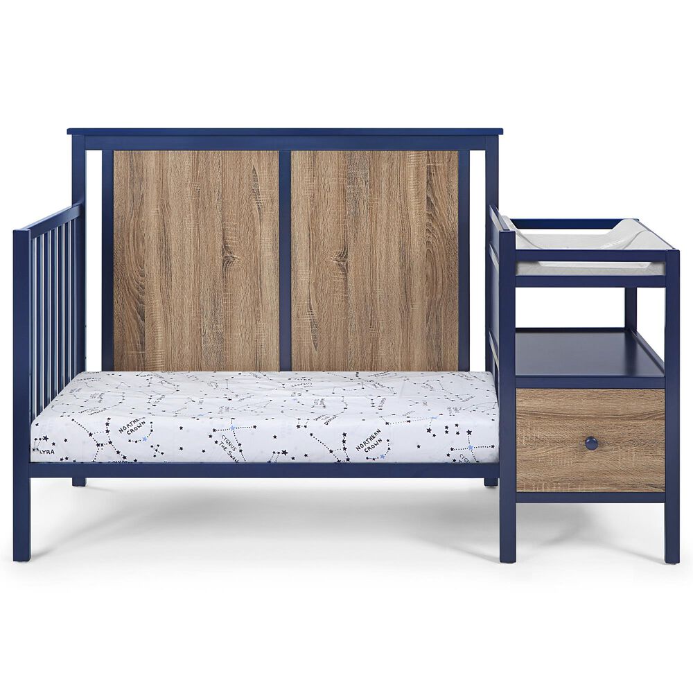 Hearth and Haven Connelly 4-In-1 Convertible Crib with Changer Combo in Midnight Blue and Vintage Walnut, , large