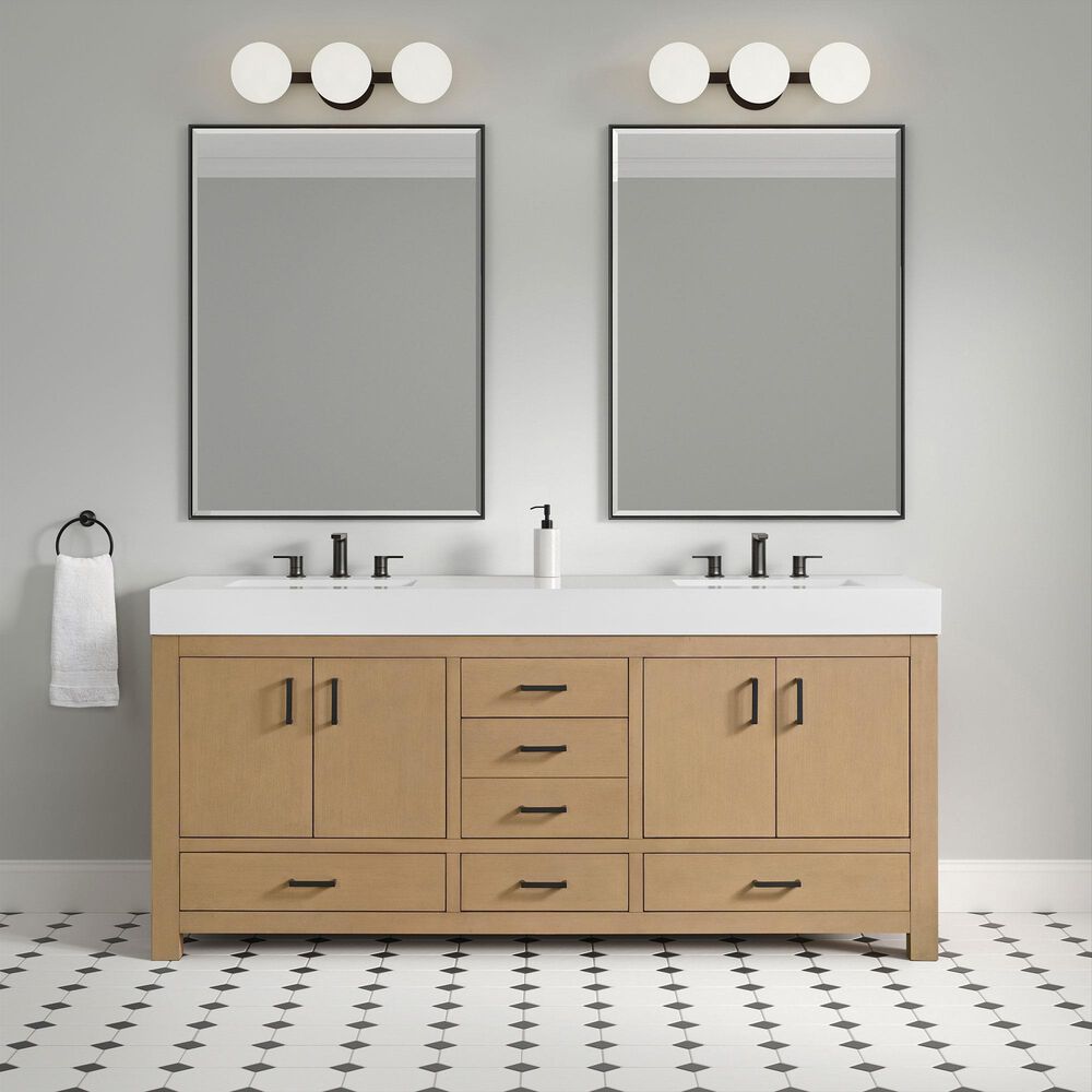 37B Alanya 72" Double Bathroom Vanity in Warm Oak with White Composite Stone Top, , large