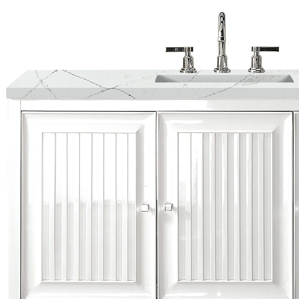 James Martin Vanities Athens 48&quot; Single Bathroom Vanity in Glossy White with 3 cm Ethereal Noctis Quartz Top and Rectangular Sink, , large
