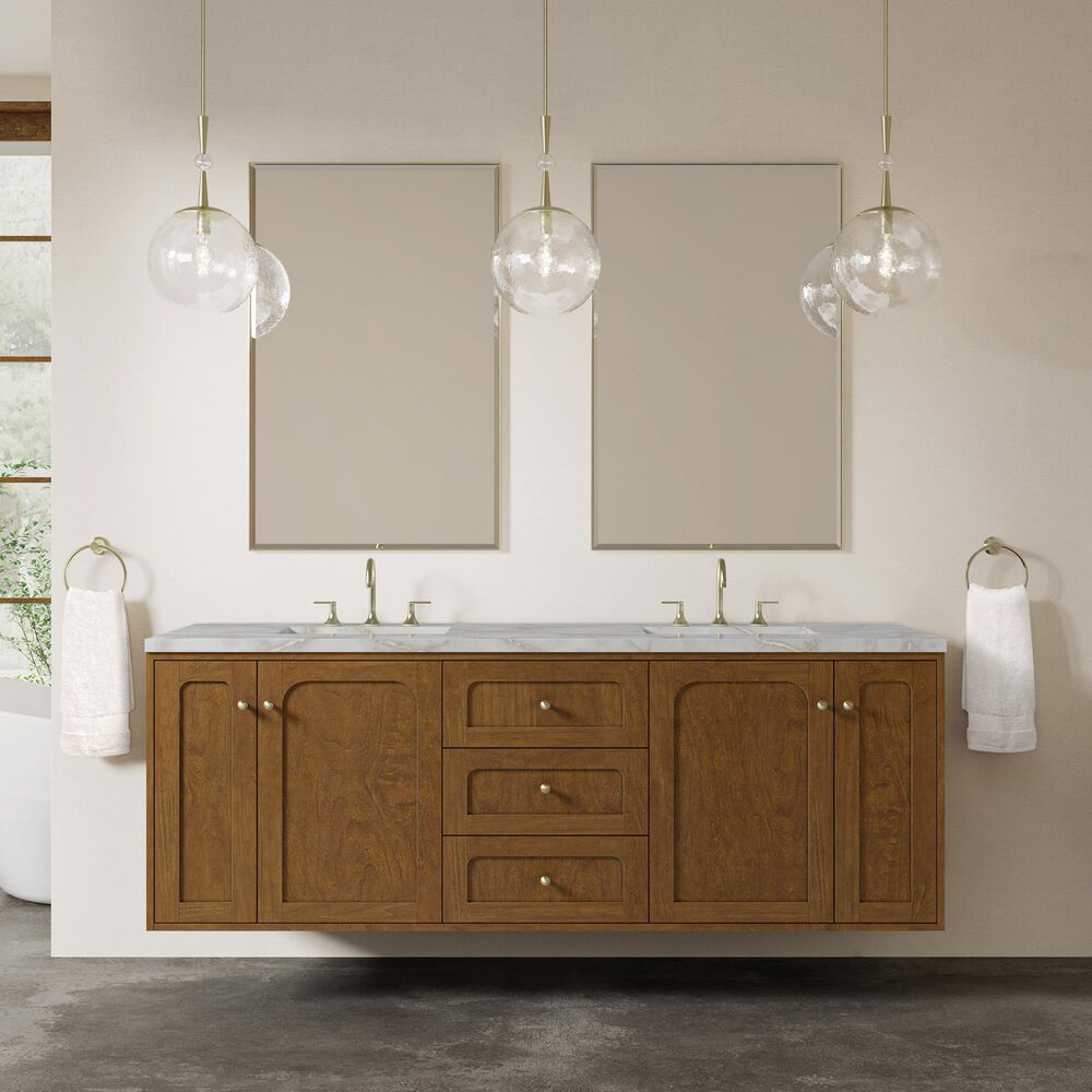 James Martin Laurent 72" Double Bathroom Vanity in Honey Oak with 3 cm Victorian Silver Silestone Top and Rectangular Sinks, , large