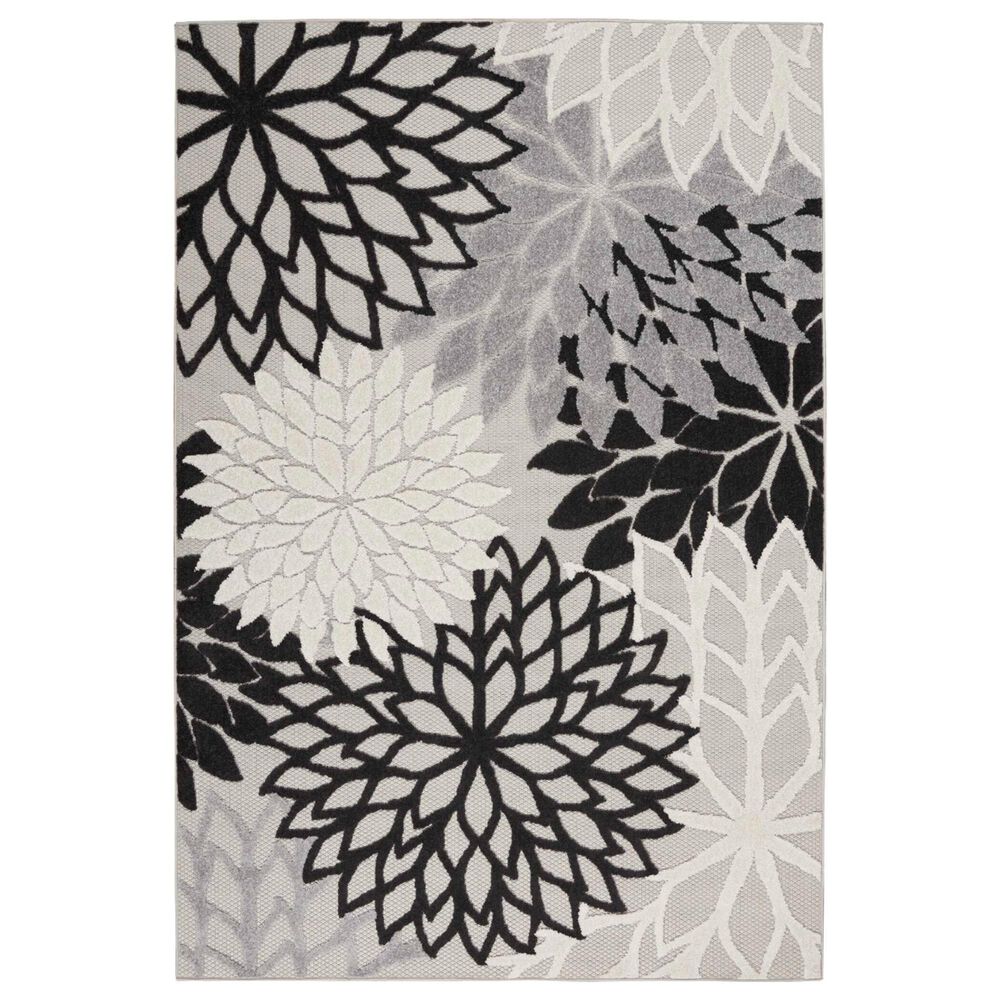 Nourison Aloha Floral 5"3" x 7"5" Black and White Indoor/Outdoor Area Rug, , large