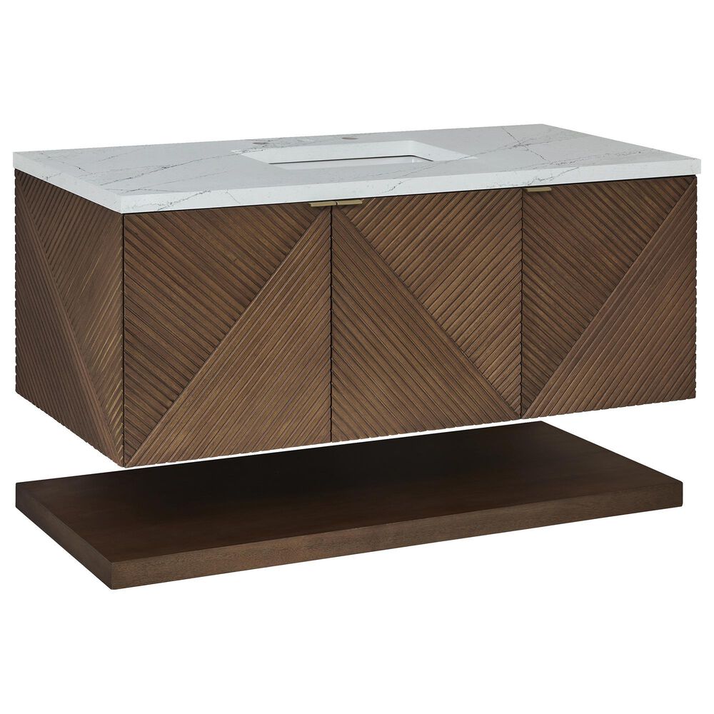 James Martin Vanities Marcello 48" Single Bathroom Vanity in Chestnut with 3 cm Ethereal Noctis Quartz Top and Rectangular Sink, , large