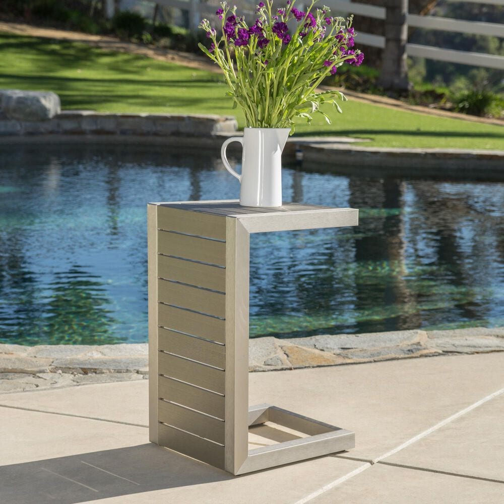Hearth and Haven Cape Coral C-Shaped Patio Side Table in Silver, , large