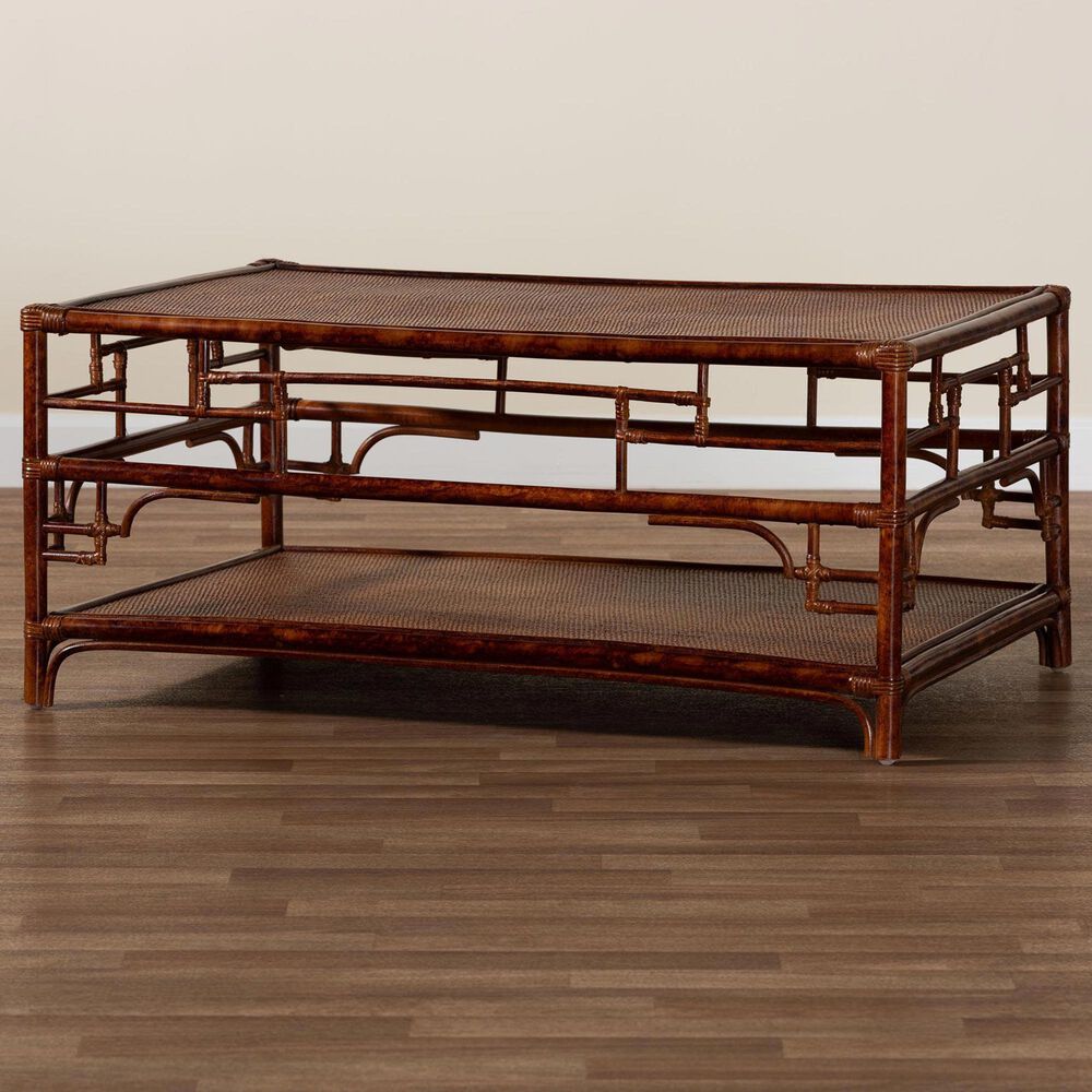 Baxton Studio Sebalio Coffee Table with Open Shelf in Marbled Tortoise Brown, , large