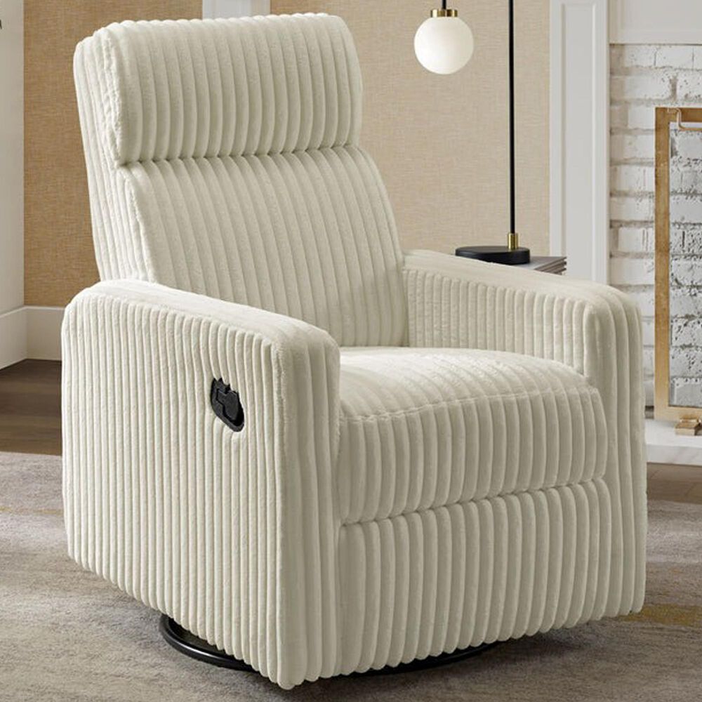 Oxford Baby Layton Swivel Glider Recliner in Corduroy Pearl White, , large