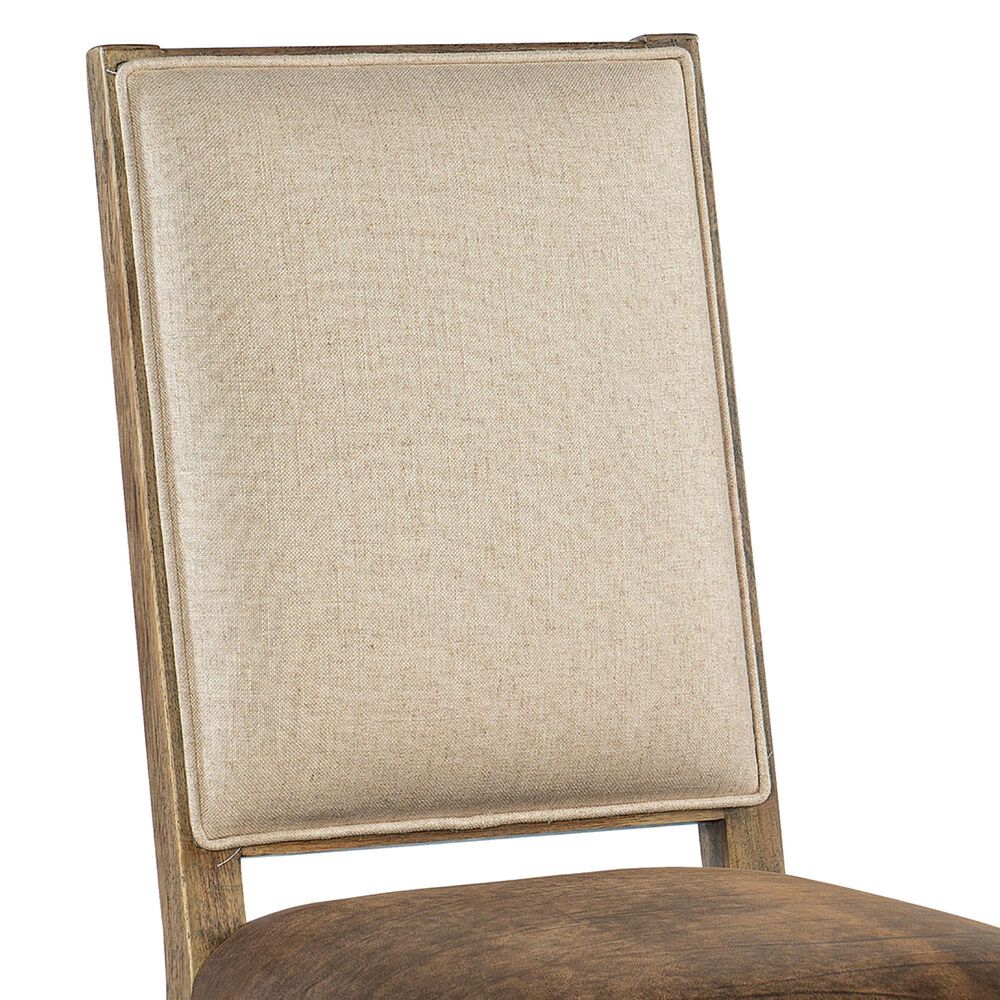 Hooker Furniture Big Sky Fabric Back/Leather Cushion Side Chair in Vintage Natural and Charcoal with Nailhead Trim, , large