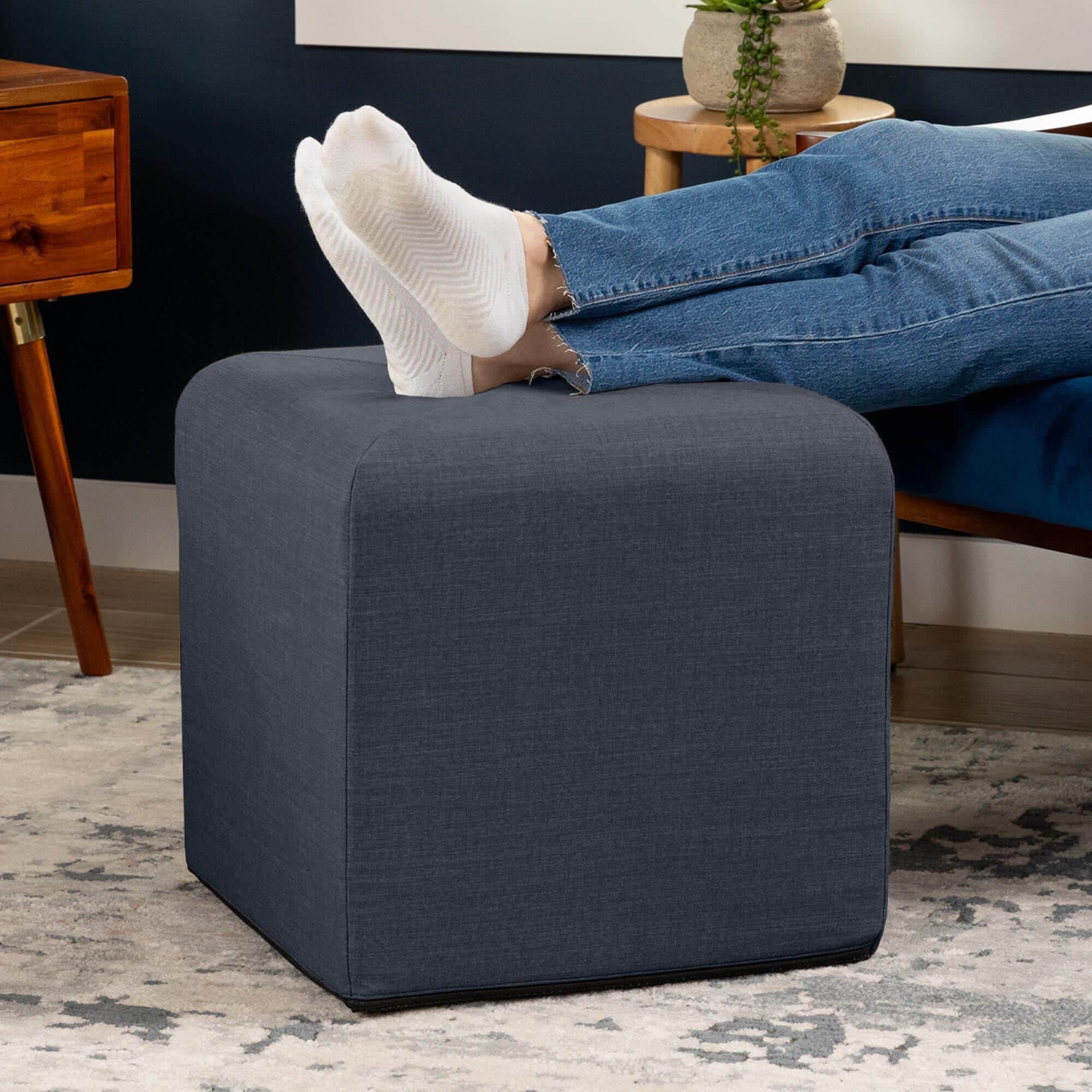 Jaxx Monroe Small Ottoman in Denim
