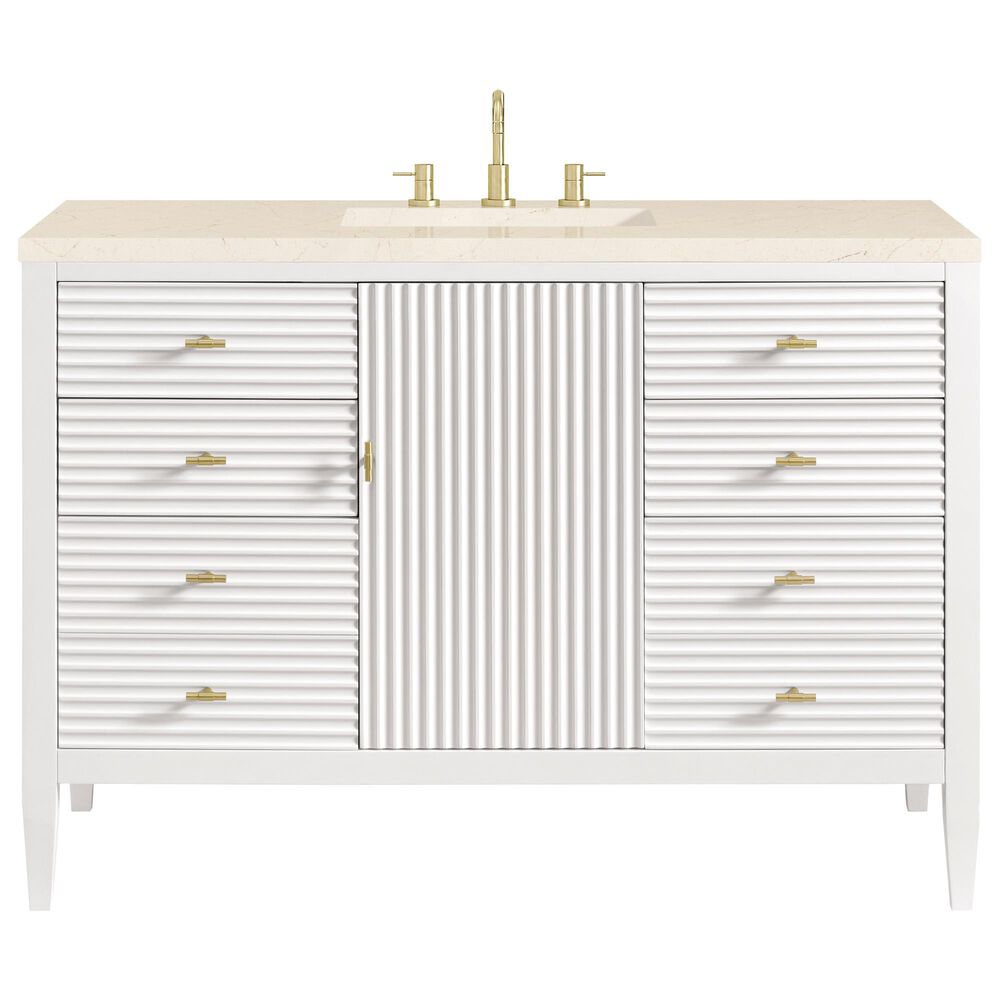 James Martin Vanities Myrrin 48&quot; Vanity in Bright White with 3 cm Eternal Marfil Quartz Top, , large