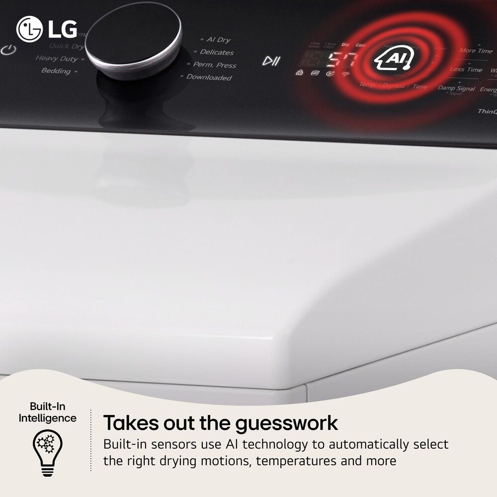 LG 7.3 Cu. Ft. Rear Control Gas Dryer with LG EasyLoad Door and AI Sensing in Alpine White, , large