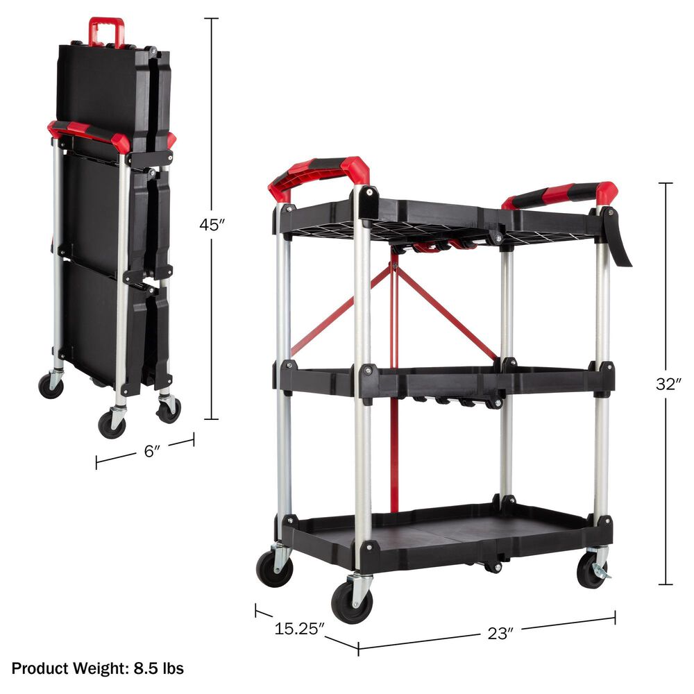 Timberlake Pack-N-Roll Folding Collapsible Service Cart in Black, , large