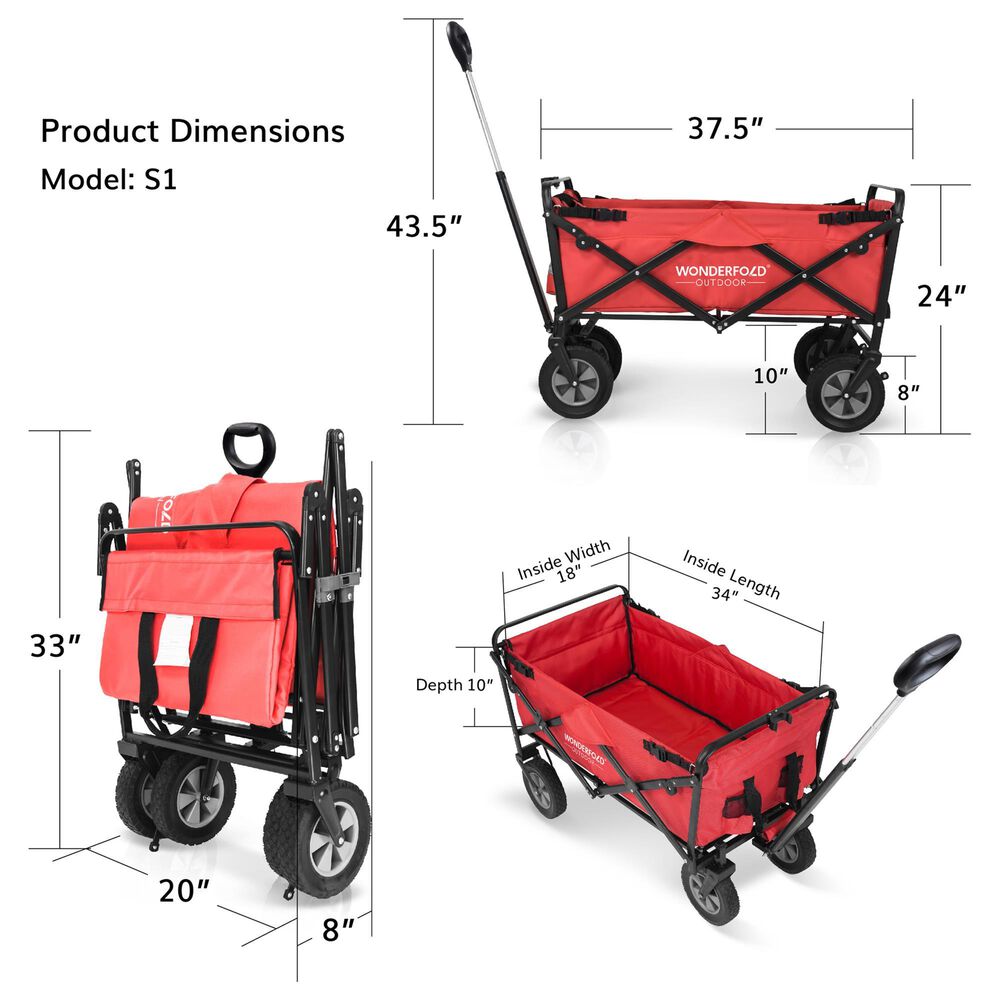 Wonderfold Utility Folding Wagon with Stand in Red, , large