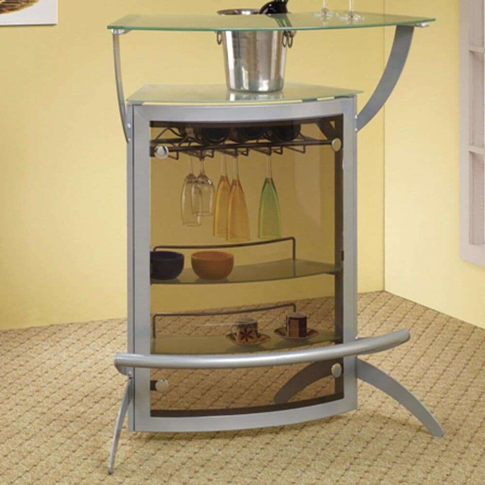 Pacific Landing Contemporary Bar in Silver Metal and Frosted Glass, , large