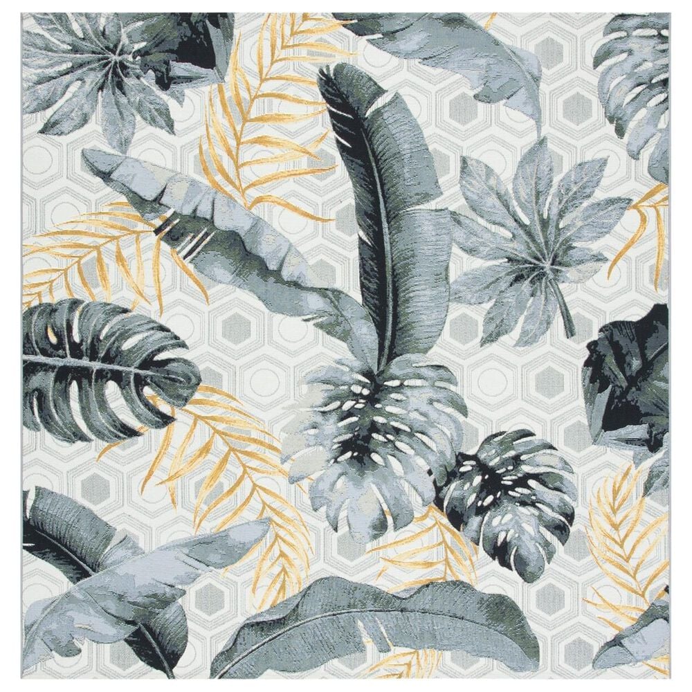 Safavieh Barbados Tropical Botanical 5"3" Square Grey and Gold Indoor/Outdoor Area Rug, , large