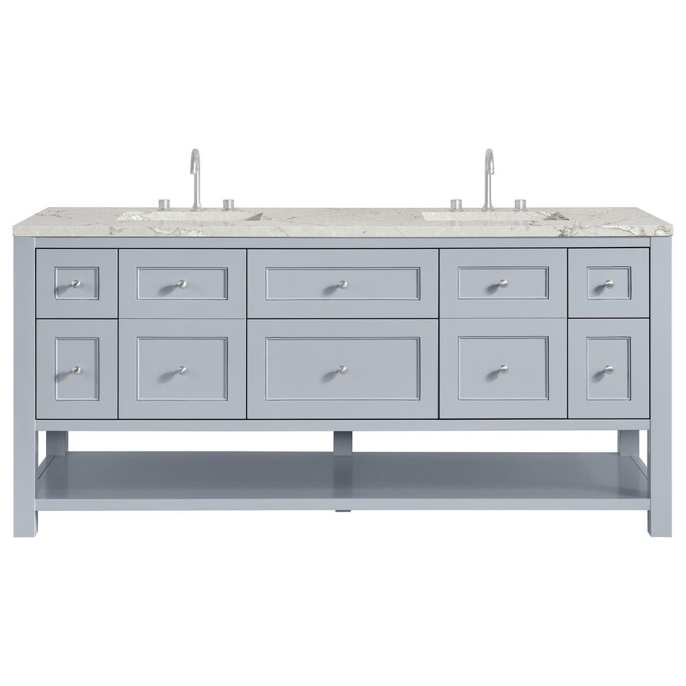 James Martin Vanities Breckenridge 72" Double Bathroom Vanity in Serenity Blue with 3 cm Victorian Silver Quartz Top and Rectangular Sinks, , large