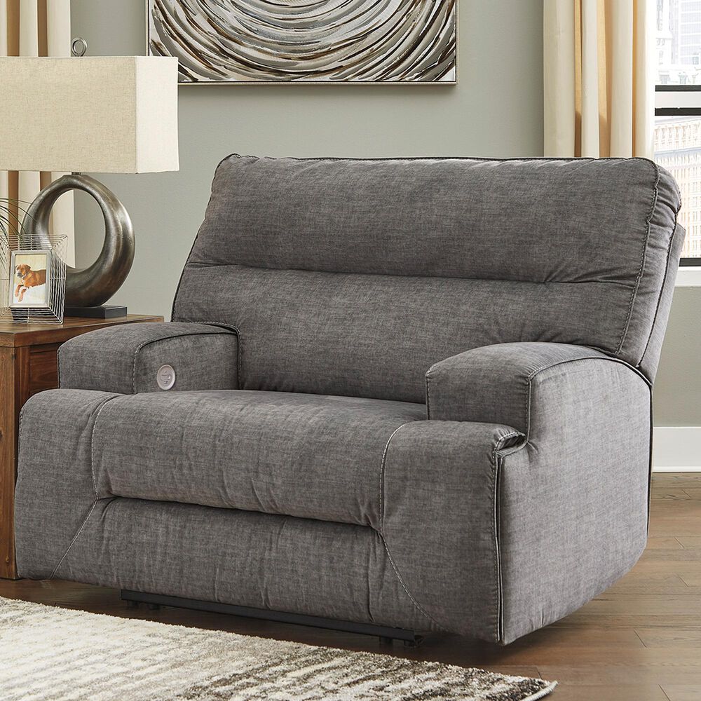 Benchcraft Coombs Wide Seat Power Recliner in Charcoal, , large
