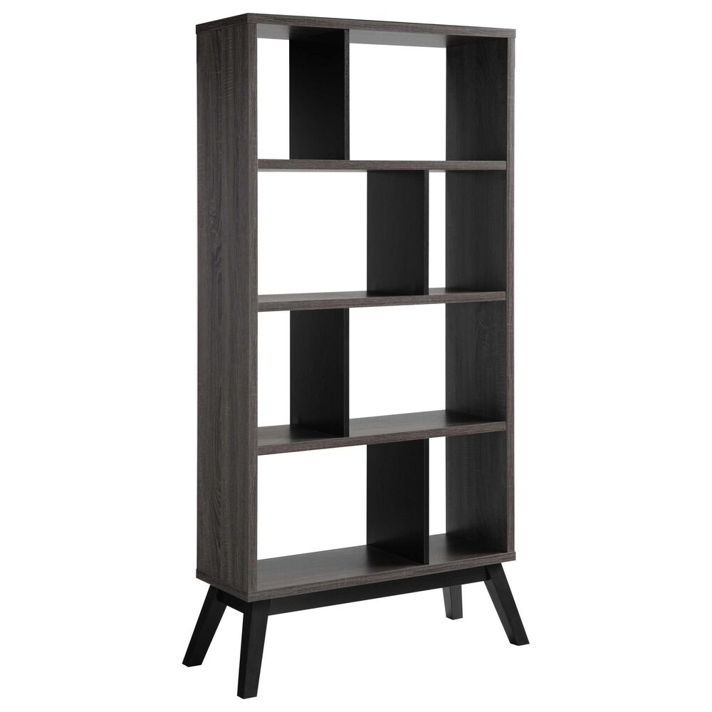 Global Movement 8-Shelf Bookcase in Distressed Grey and Black, , large