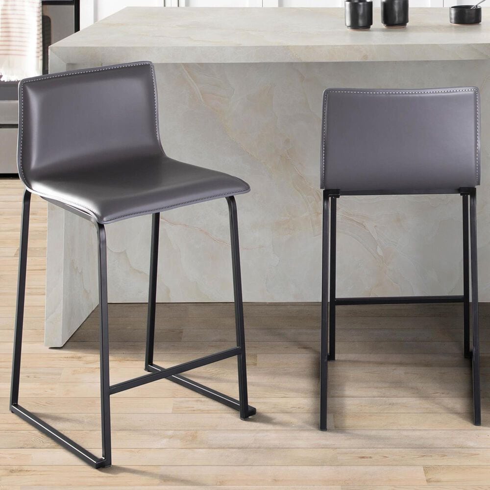 Lumisource Mara Counter Stool with Grey Cushion in Black &#40;Set of 2&#41;, , large