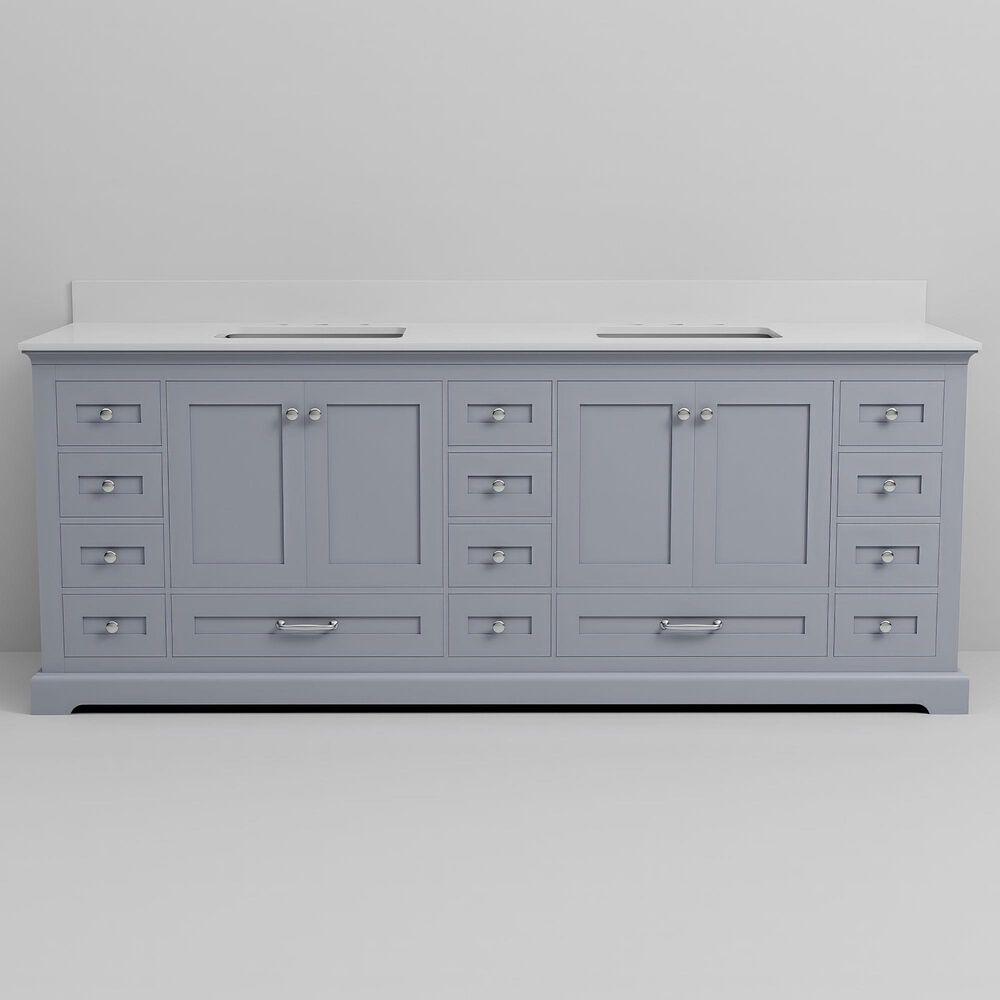 Lexora Home Dukes 84" Double Bathroom Vanity in Dark Grey with 2 cm White Cultured Marble Top and Rectangular Sinks, , large