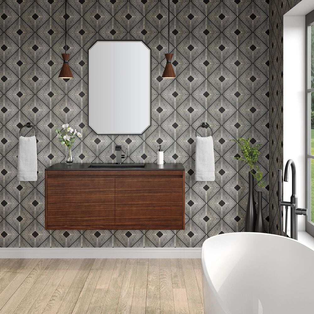 James Martin Vanities Mantova 47.3&quot; Single Vanity in Mid-Century Walnut with 3 cm Charcoal Black Composite Stone Top and Rectangular Sink, , large