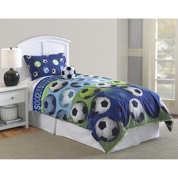 Hallmart Collectibles Soccer Blue 3-Piece Twin Comforter Set in Blue and White, , large