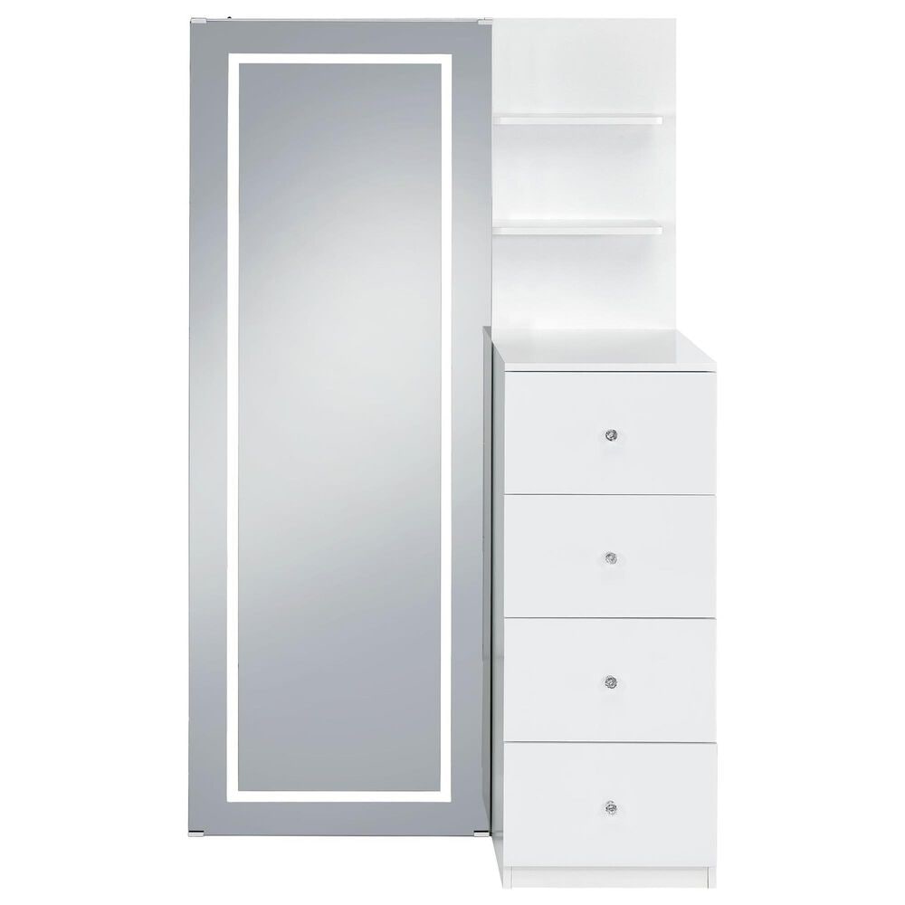 Mayberry Hill Vancouver Floor Mirror with Storage in White, , large