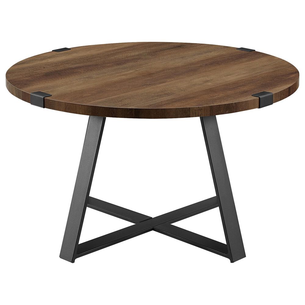 Walker Edison Metal Wrap Coffee Table in Rustic Oak and Black, , large