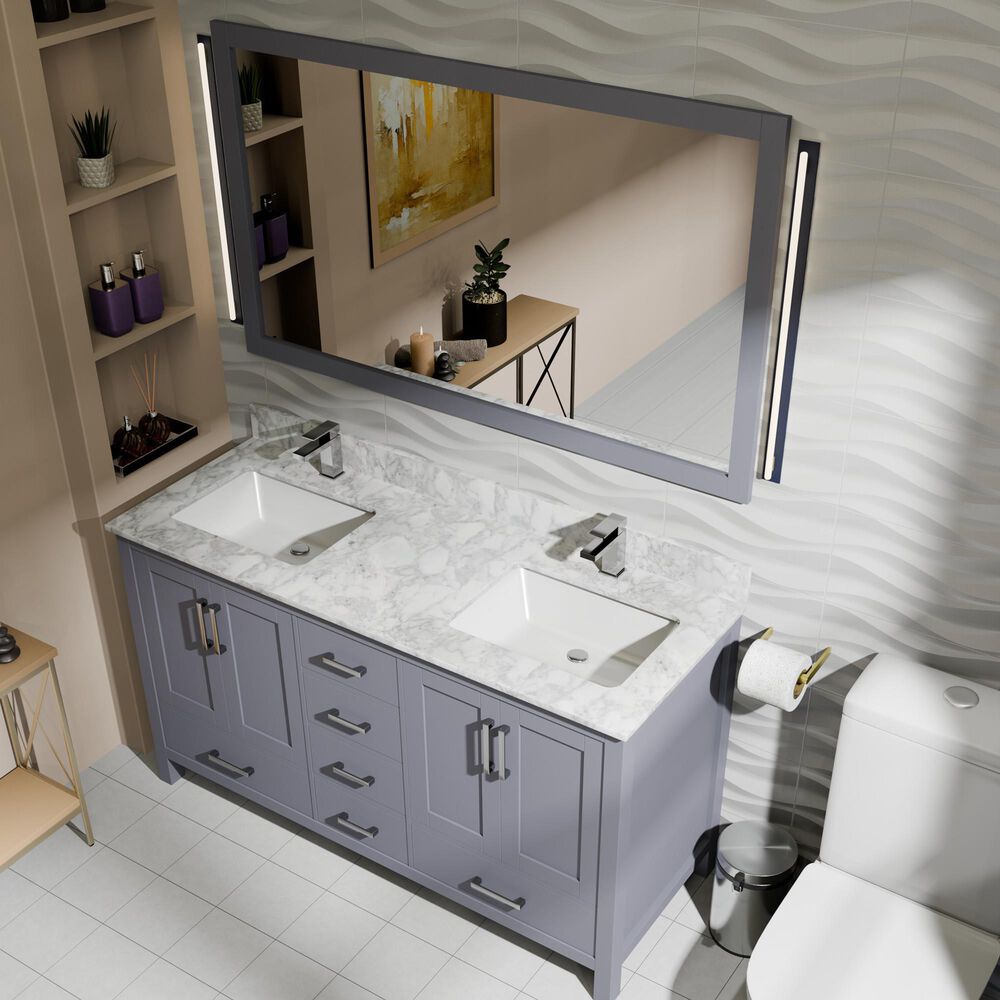 Lexora Home Jacques 60" Double Bathroom Vanity in Dark Grey with 2 cm White Carrara Marble Top and Rectangular Sinks, , large