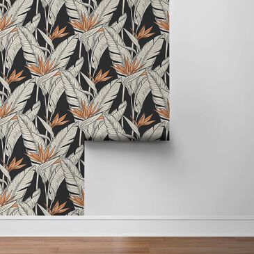 Wallquest Birds of Paradise 216" x 20.5" Wallpaper in Onyx and Copper, , large