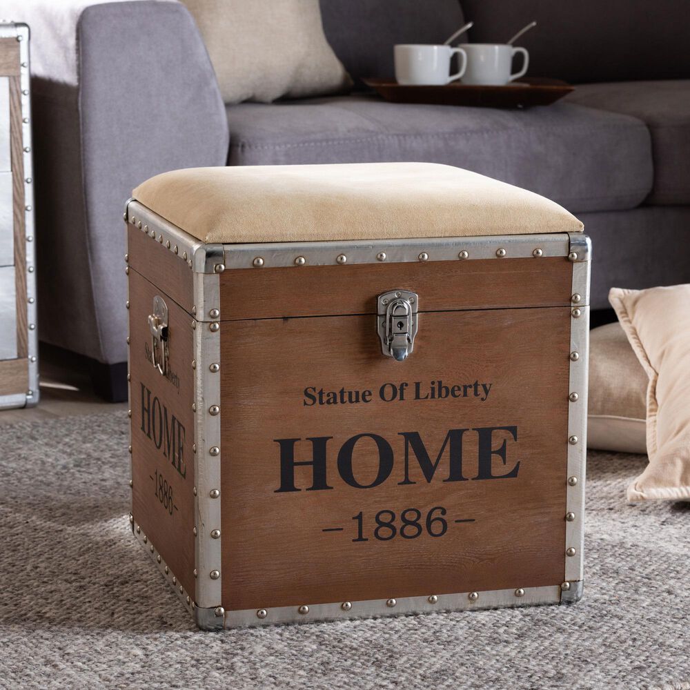 Baxton Studio Violetta Storage Trunk Ottoman in Light Brown, , large