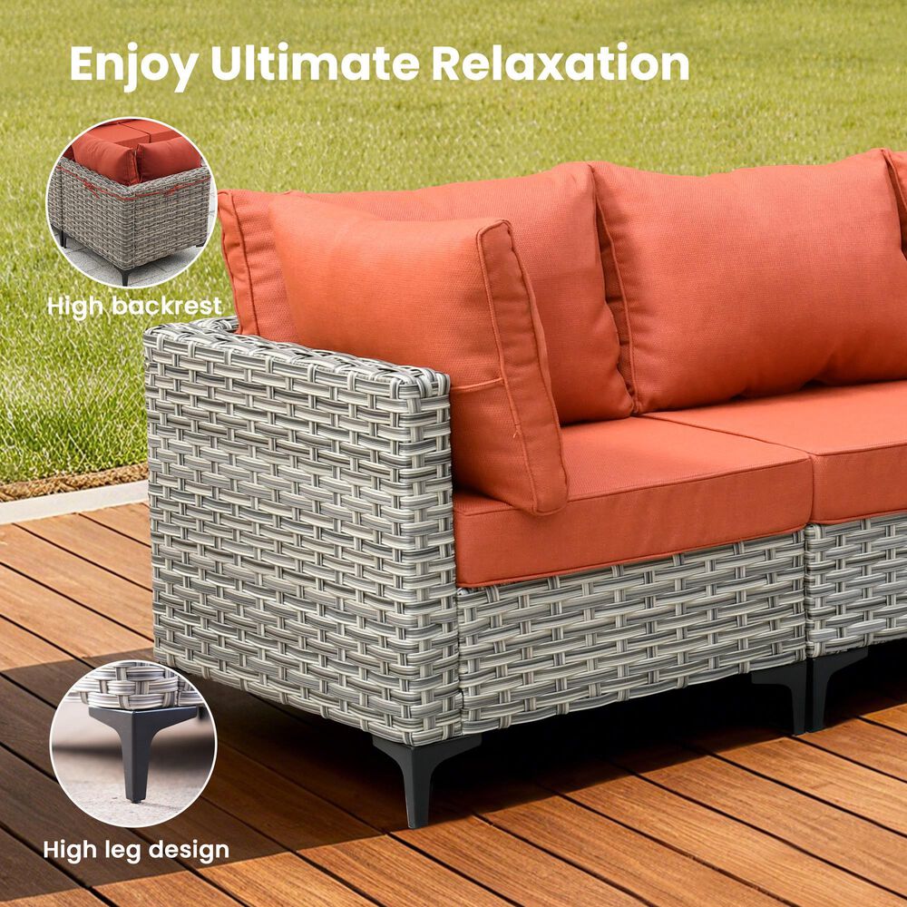 HOMLUX 8-Piece Outdoor Modular Sofa Conversation Set in Coarse-grained Orange, , large