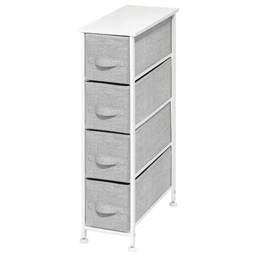 mDesign 4-Drawer Narrow Fabric Dresser with Gray Fabric in White, , large
