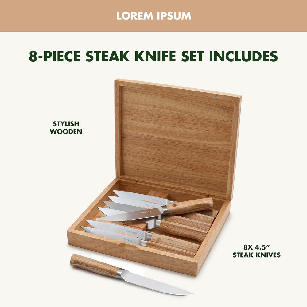 Green Pan Elite Cutlery 8-Piece Steak Knife Set in Light Pakka, , large