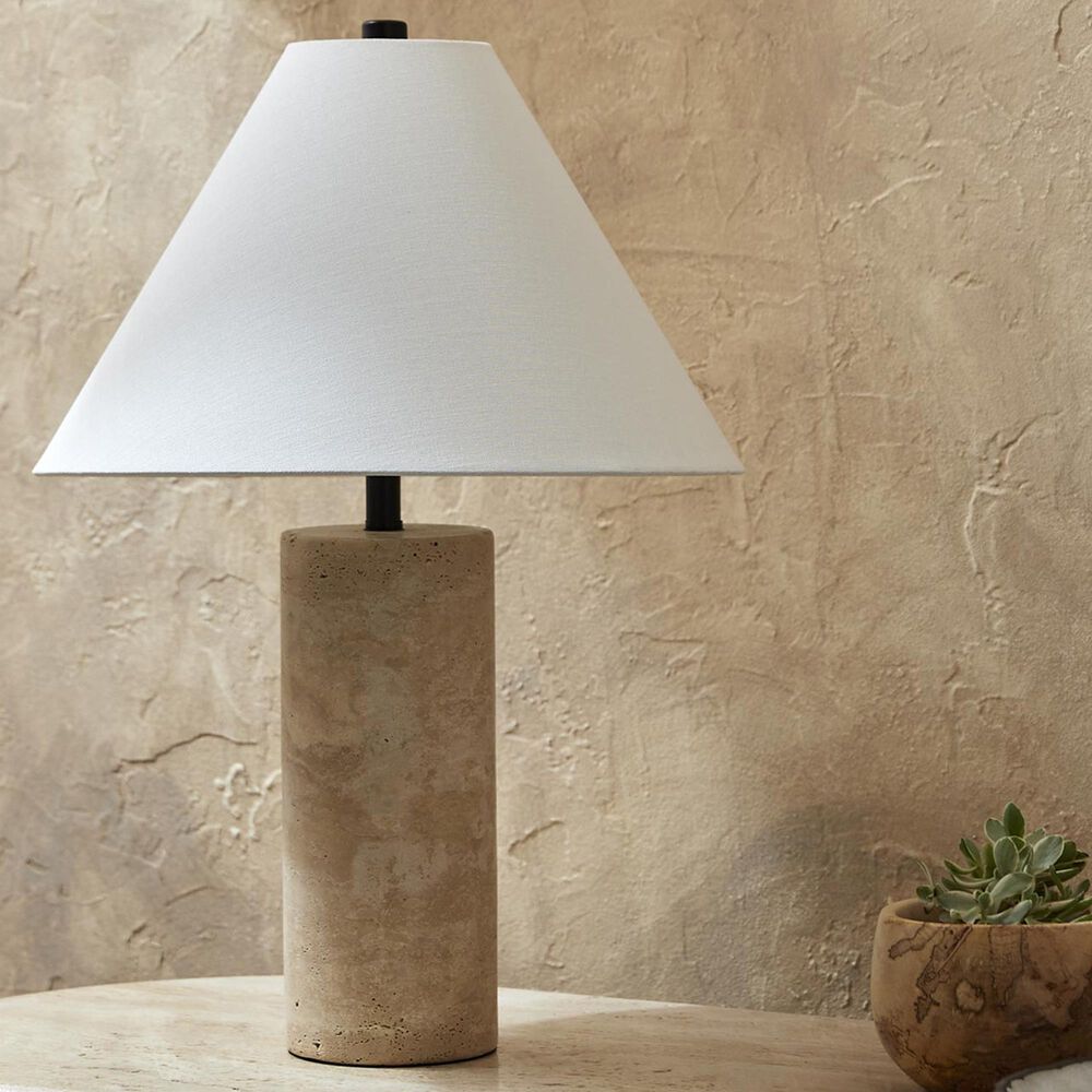 37B Agate Cylinder Table Lamp in Natural Travertine, , large
