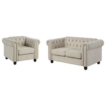 Morden Fort Chesterfield 2-Piece Stationary Linen Chair and Loveseat Set in Beige, , large