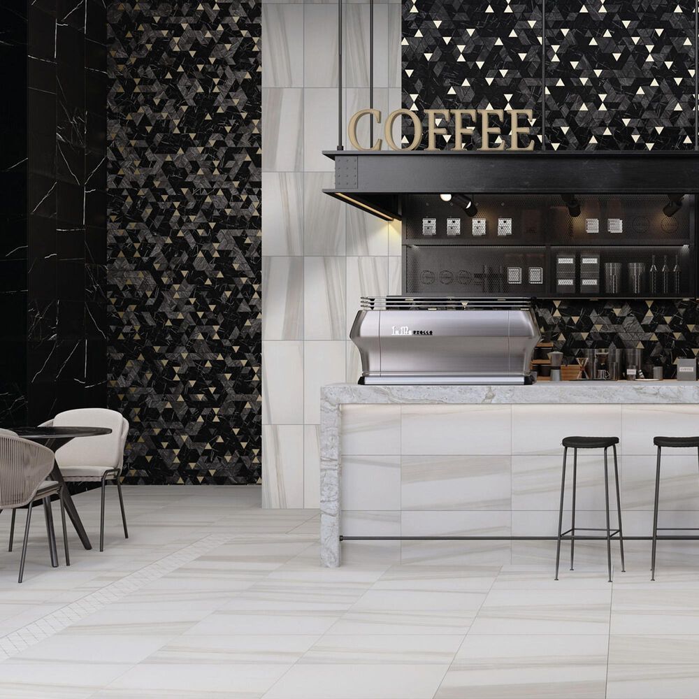 Dal-Tile Pietra Divina Nero Marquina Black Blend Spectrum Mosaic Tile, , large