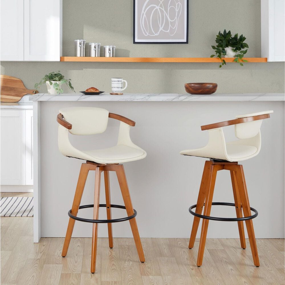 Lumisource Oracle Swivel Barstool with Cream Cushion in Walnut and Black, , large