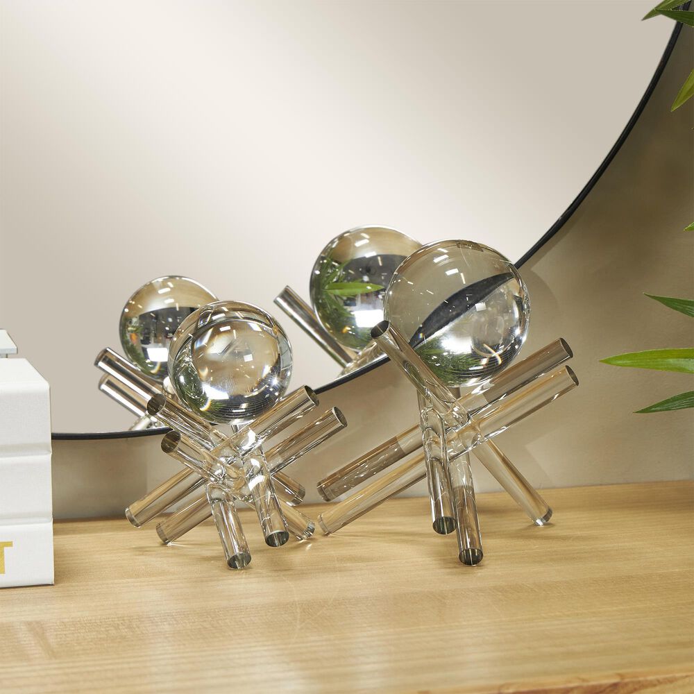 Maple and Jade Jack Decorative Sculpture with Resting Orb in Clear &#40;Set of 2&#41;, , large