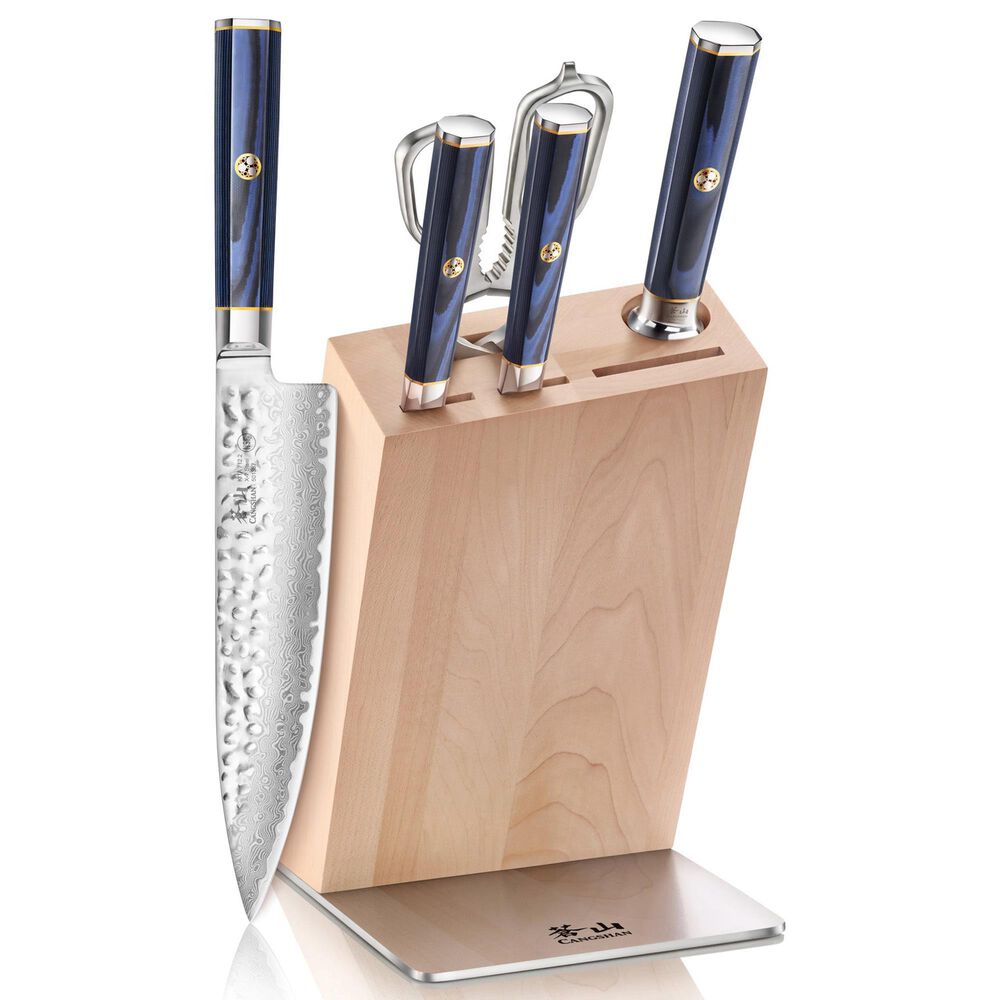 Cangshan Kita 6-Piece HUA Knife Set with Maple Block in Blue and Black, , large