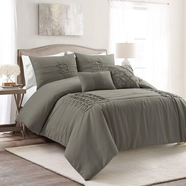 Triangle Home Fashions Arora Pleat 3-Piece Queen Comforter Set in Dark Gray, , large