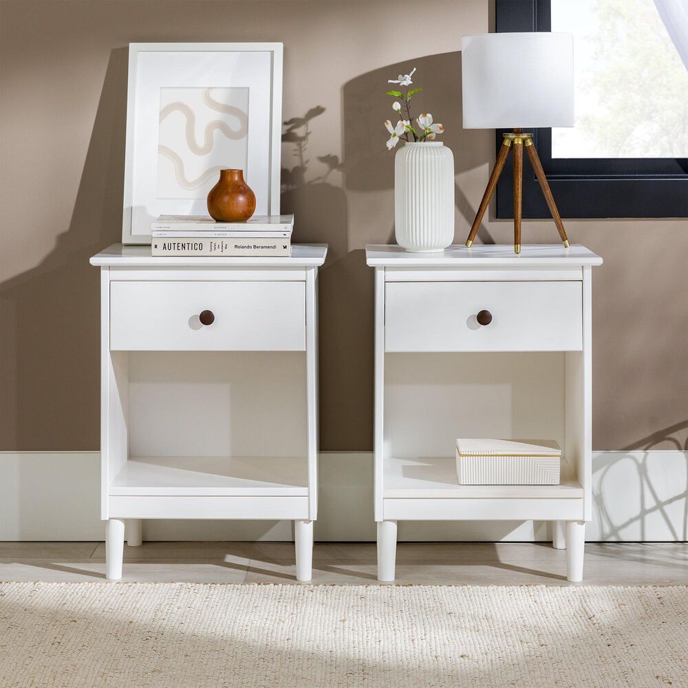 Walker Edison Spencer 1-Drawer Nightstand in White, , large