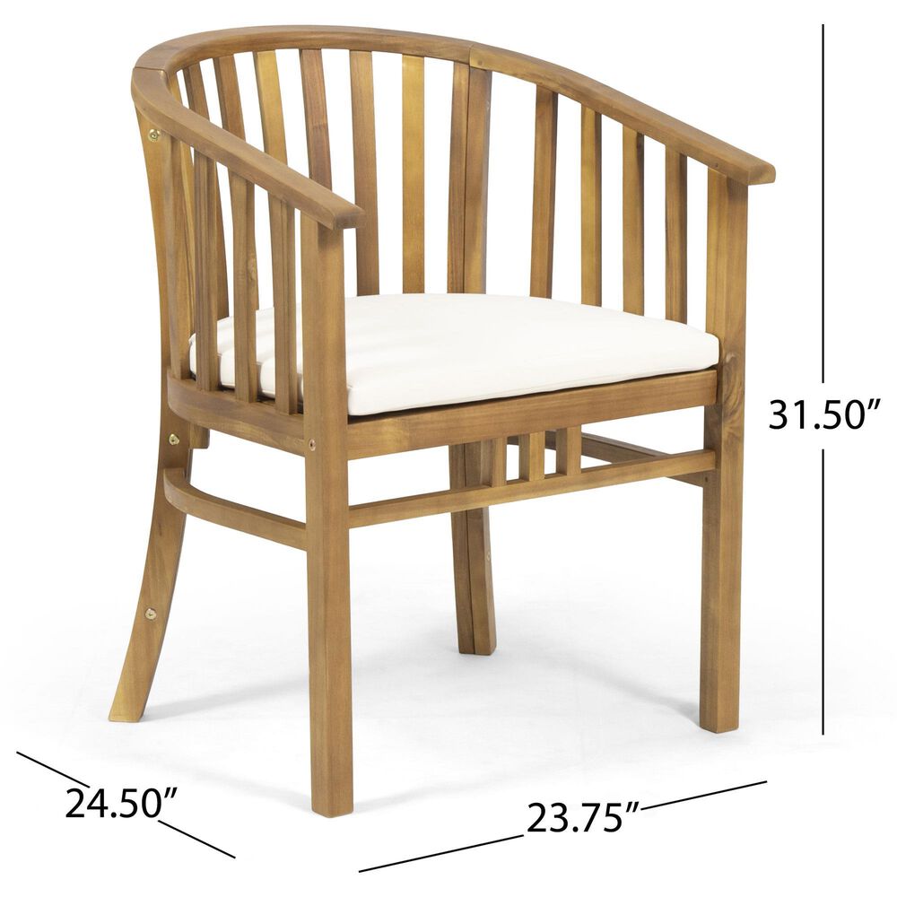 Hearth and Haven Outdoor Dining Chair with Cream Cushion in Teak (Set of 2), , large