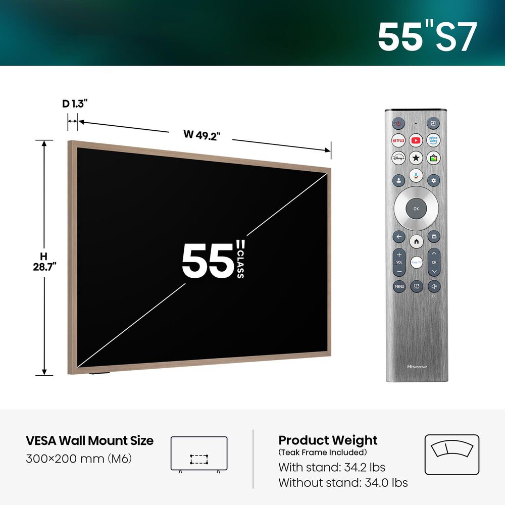 Hisense 55" Class S7 Series Canvas QLED 4K UHD in Black - Smart Google TV, , large