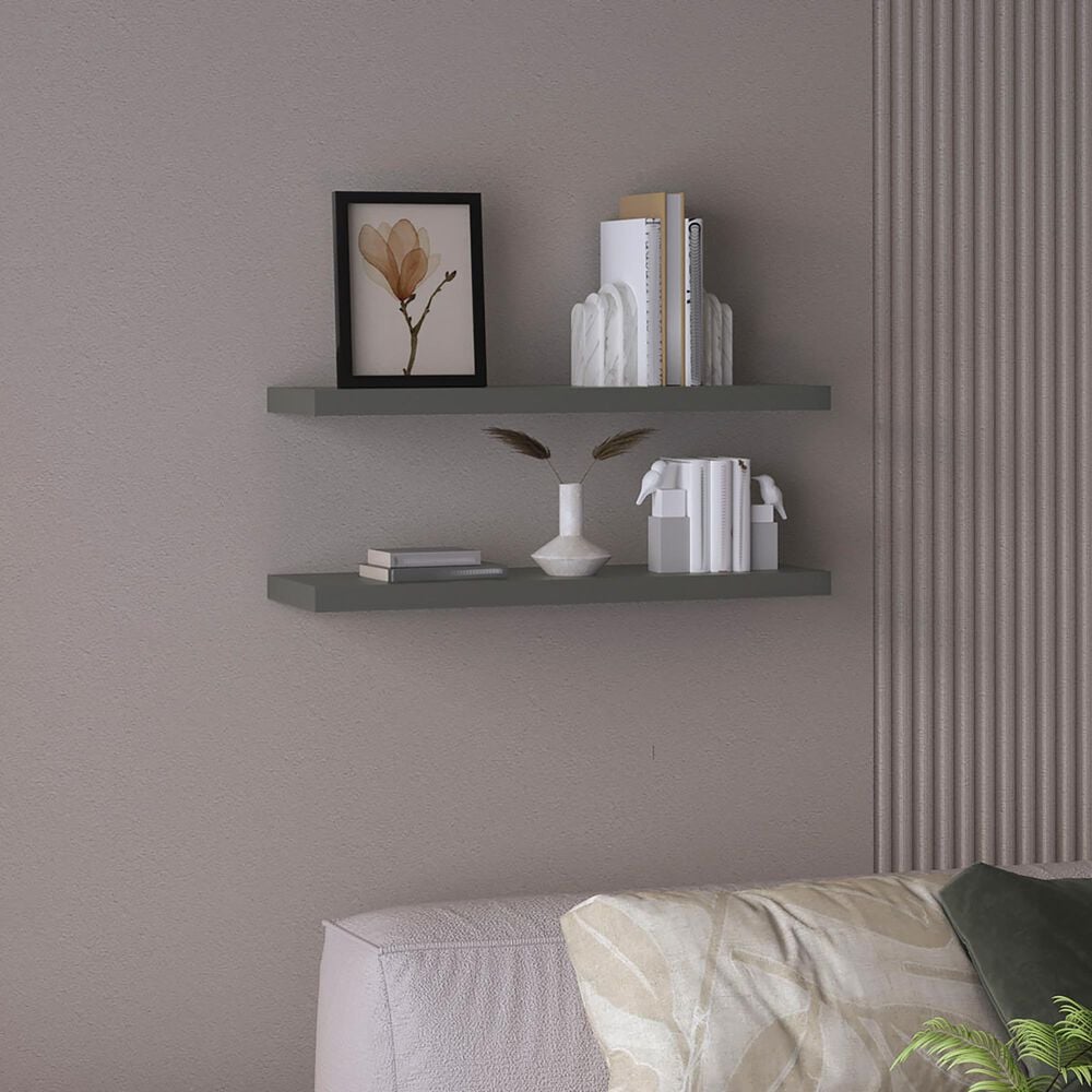 Hearth and Haven Ecco32" Floating Wall Shelf with Space-Saving Design in Gray (Set of 2), , large