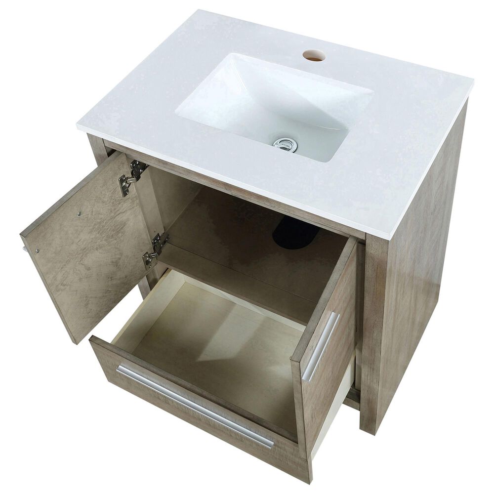 Lexora Home Lafarre 30&quot; Single Bathroom Vanity in Rustic Acacia with 2 cm White Quartz Top and Rectangular Sink, , large