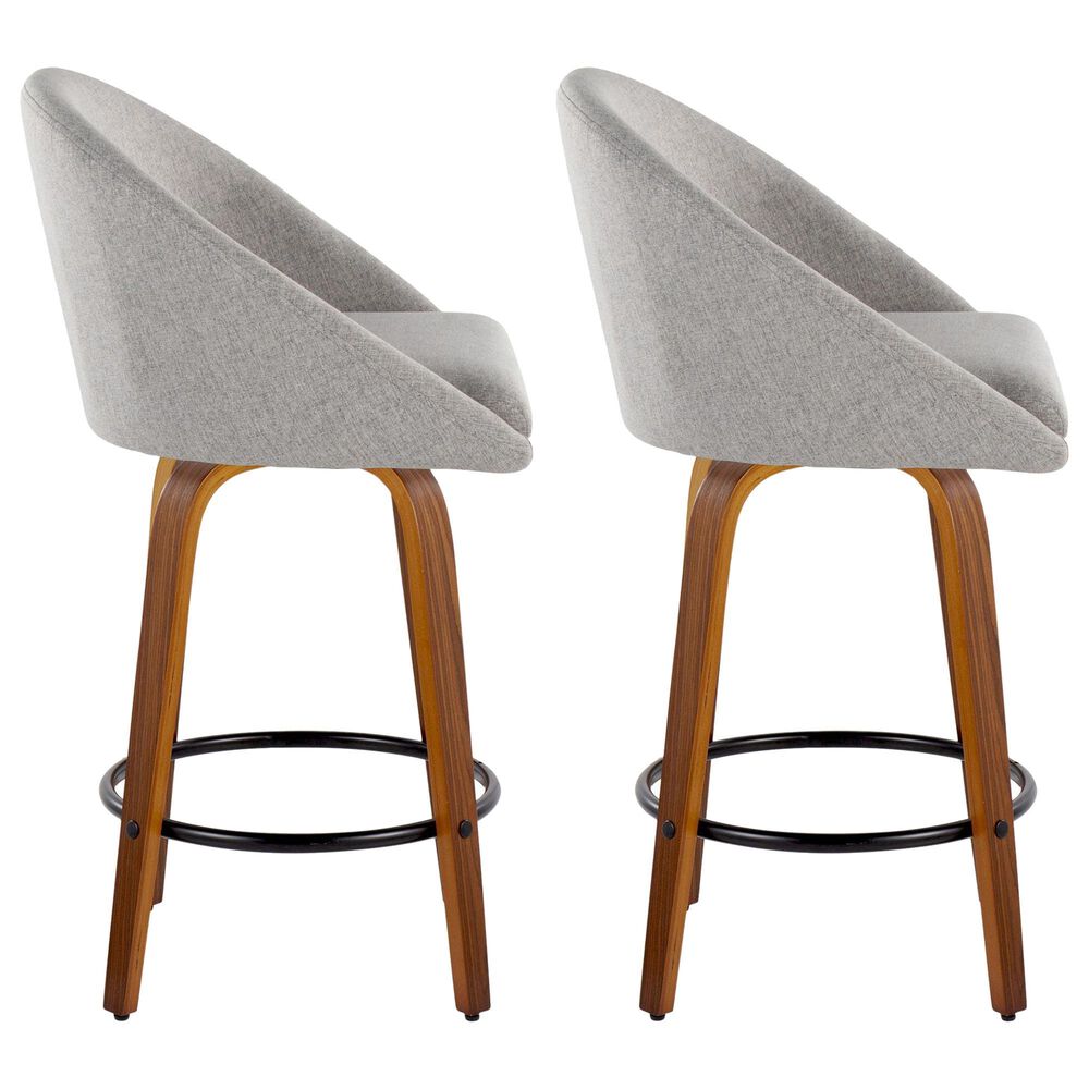 LumiSource Matisse 26" Swivel Counter Stool with Grey Fabric Upholstery in Walnut and Black (Set of 2), , large