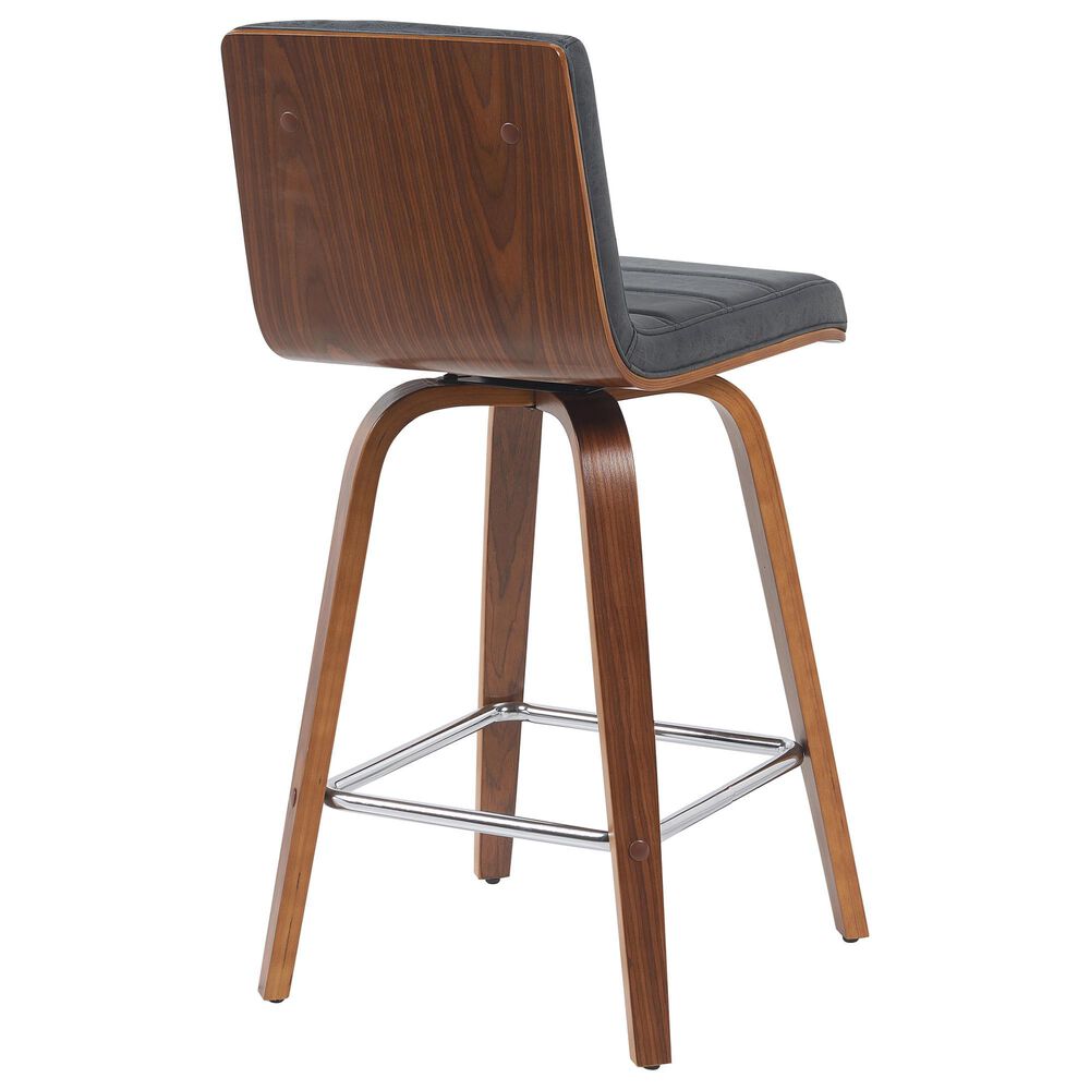 Armen Living Vienna Swivel Counter Height Stool with Vintage Black Upholstery in Walnut, , large